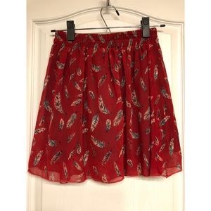 Feather-Printed Red Skirt